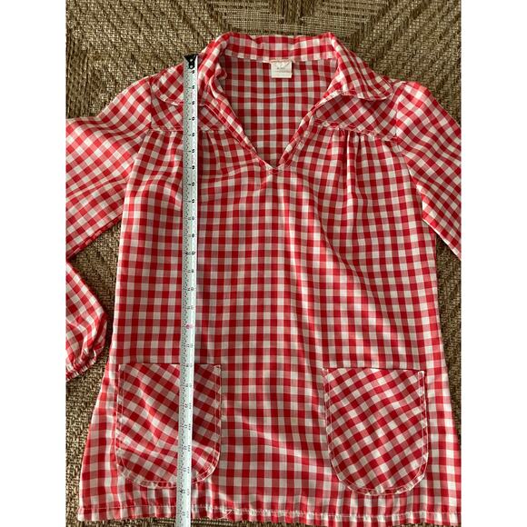 Vtg. DonnKenny Picnic Red and Cream Plaid v-Neck 70s top sz 11/12 - Picture 7 of 7